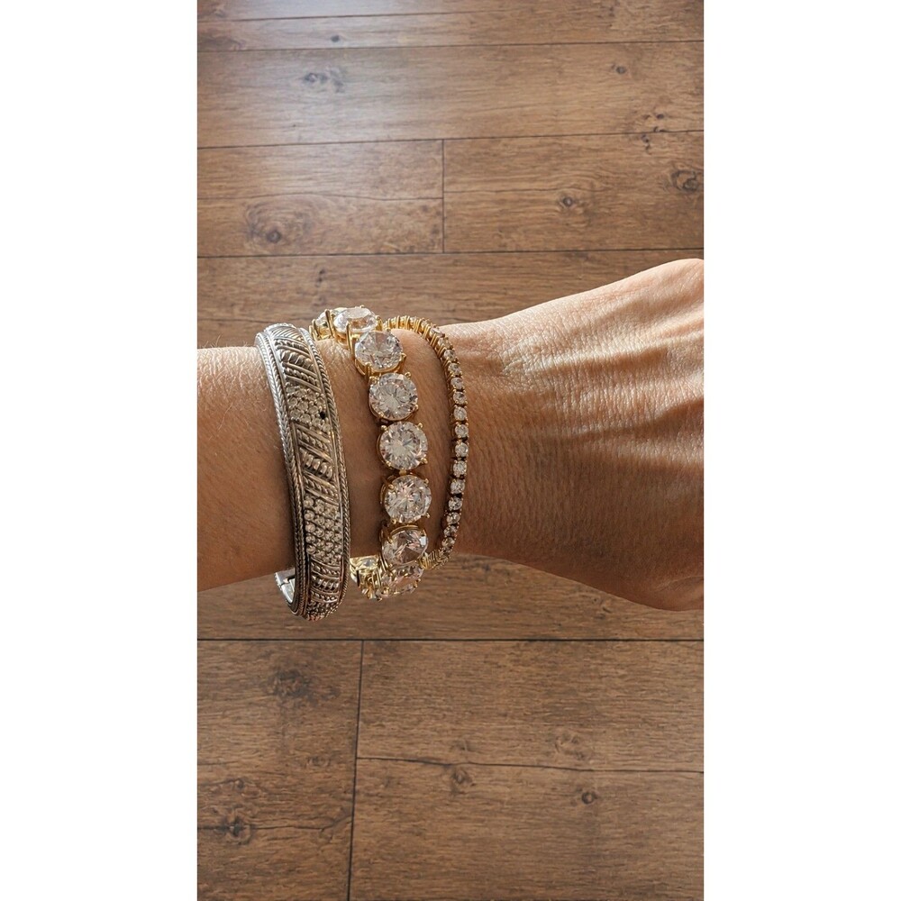 Joan Boyce Large Gold Tone Round Cut Tennis Bracelet Costume Never worn - Picture 1 of 5